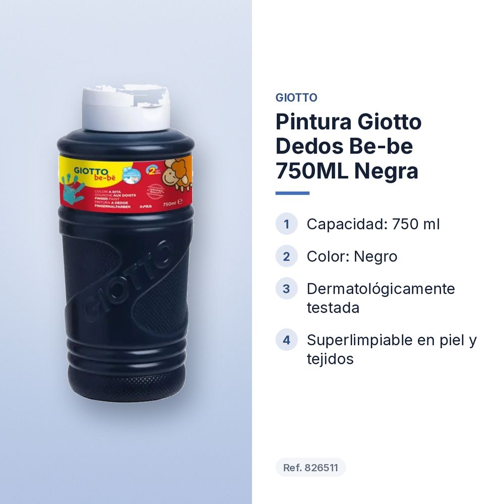 PINTURA GIOTTO DEDOS BE-BE 750ML NEGRA - características principales
