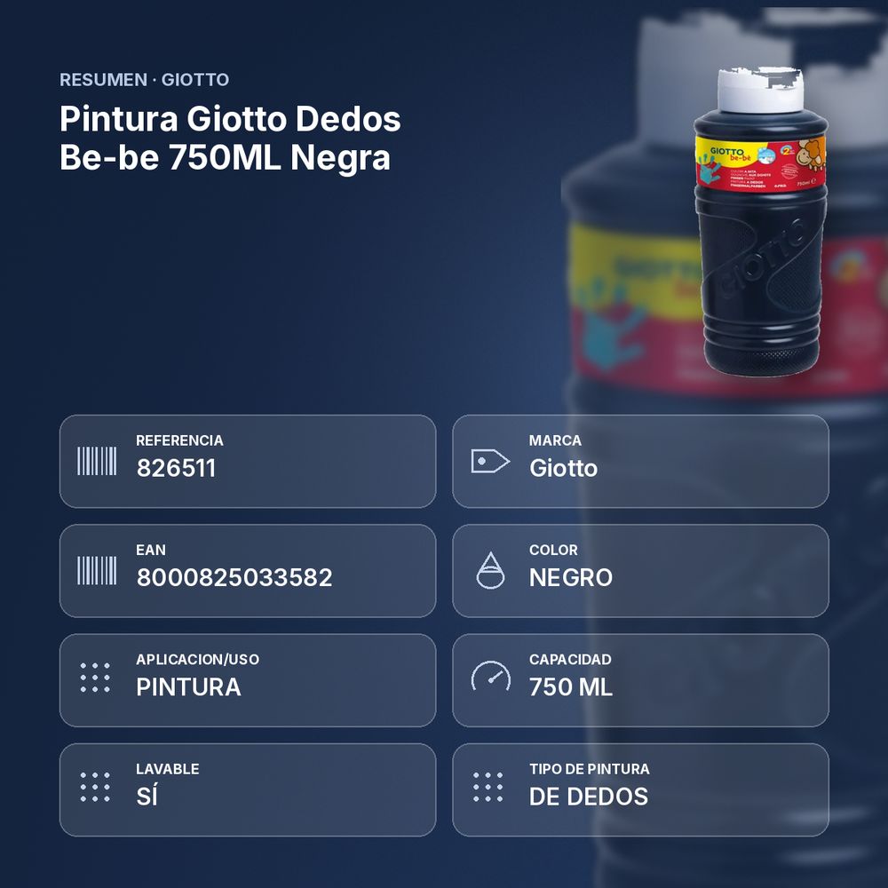 PINTURA GIOTTO DEDOS BE-BE 750ML NEGRA - resumen de atributos