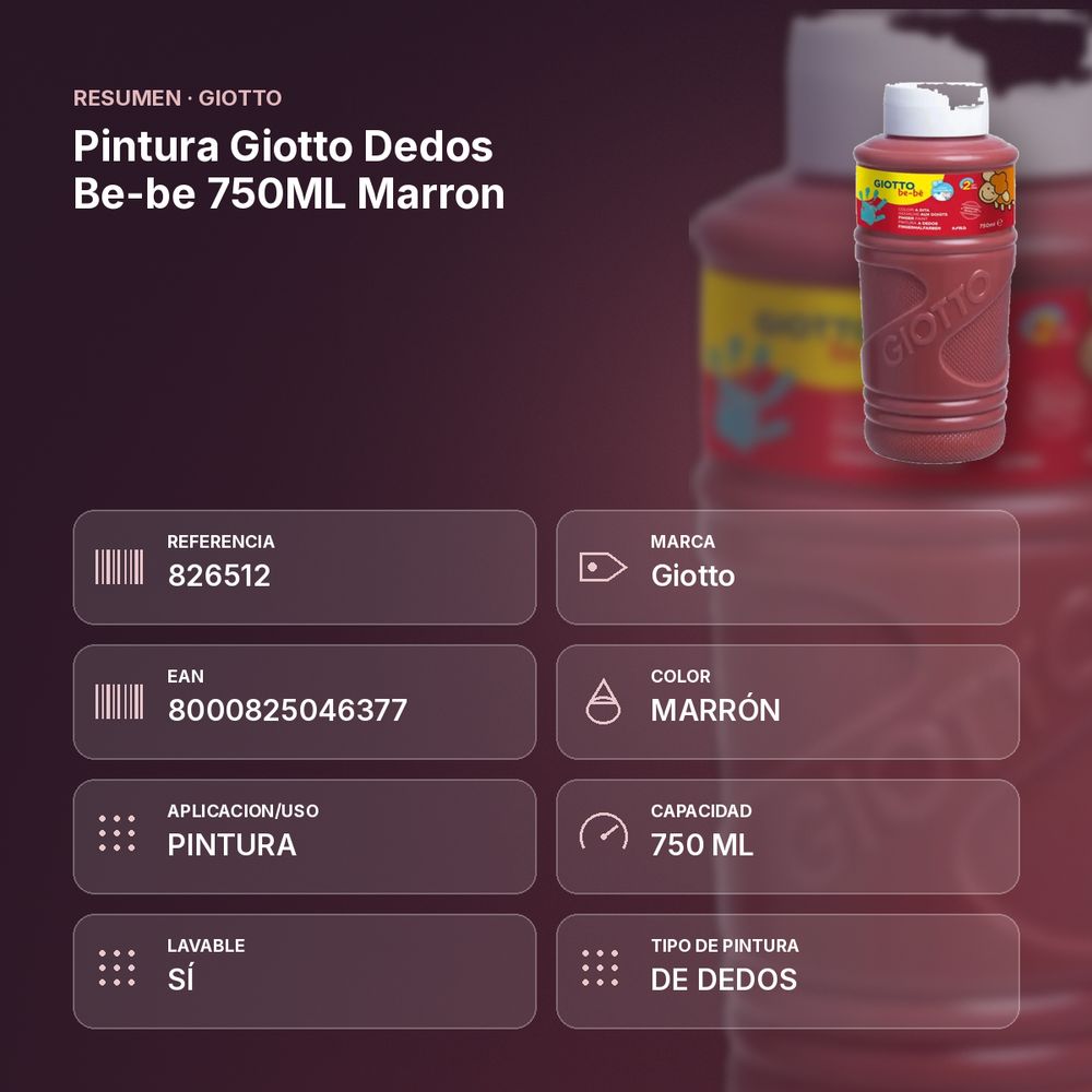 PINTURA GIOTTO DEDOS BE-BE 750ML MARRON - resumen de atributos