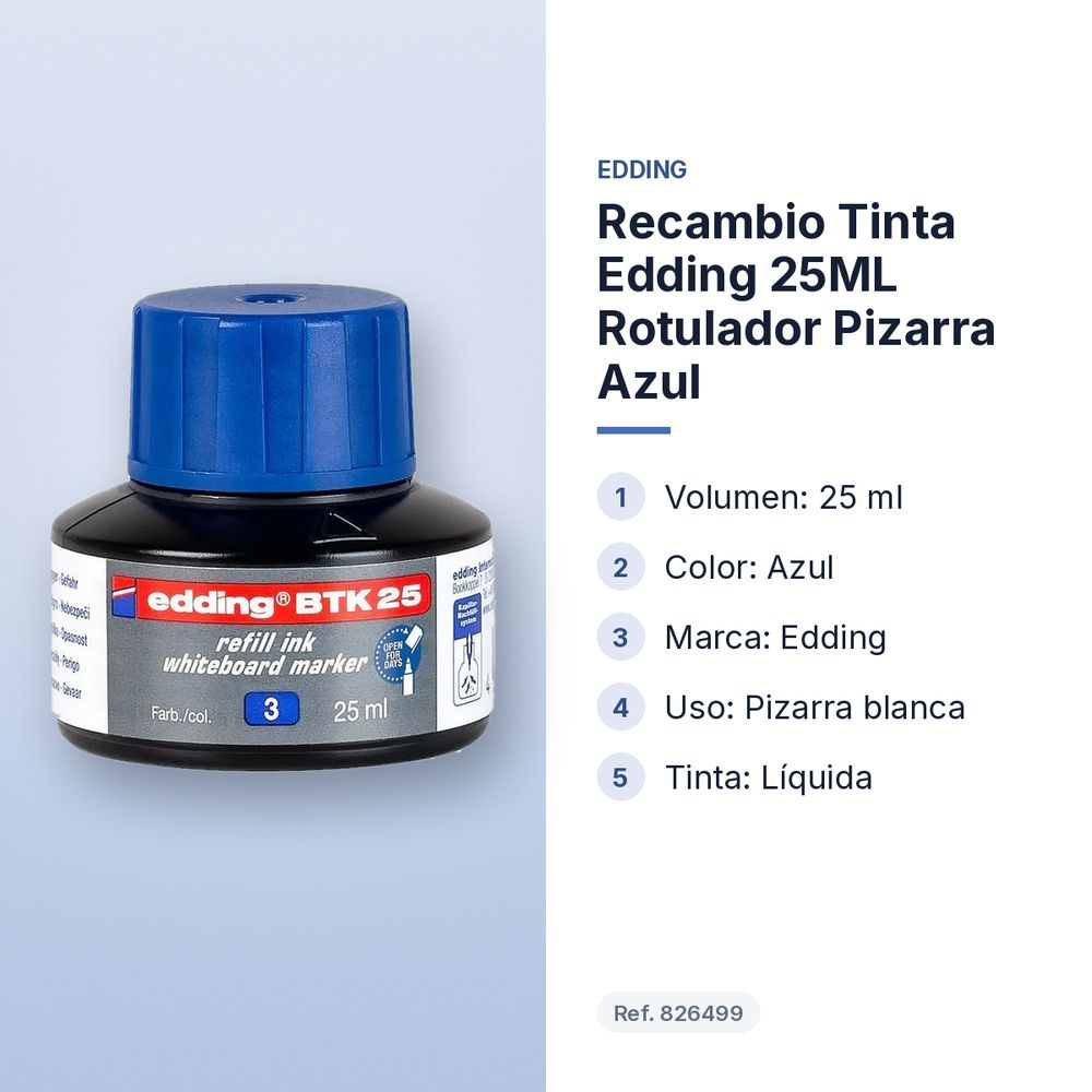 RECAMBIO TINTA EDDING 25ML ROTULADOR PIZARRA AZUL  - características principales