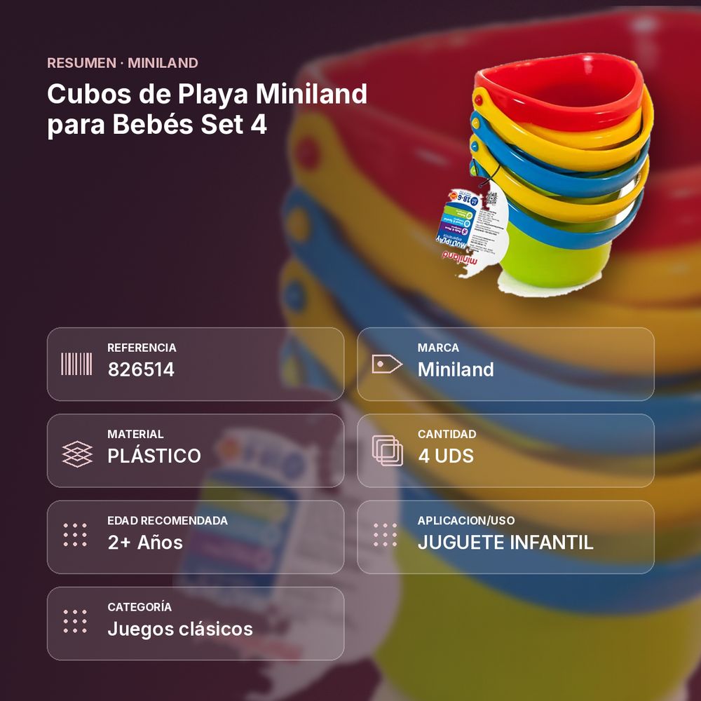CUBOS DE PLAYA MINILAND PARA BEBÉS SET 4 - resumen de atributos