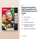 PAPEL FOTOGRÁFICO APLI EASYNPLUS A4 175G DOBLE CARA 10 HOJAS - características principales