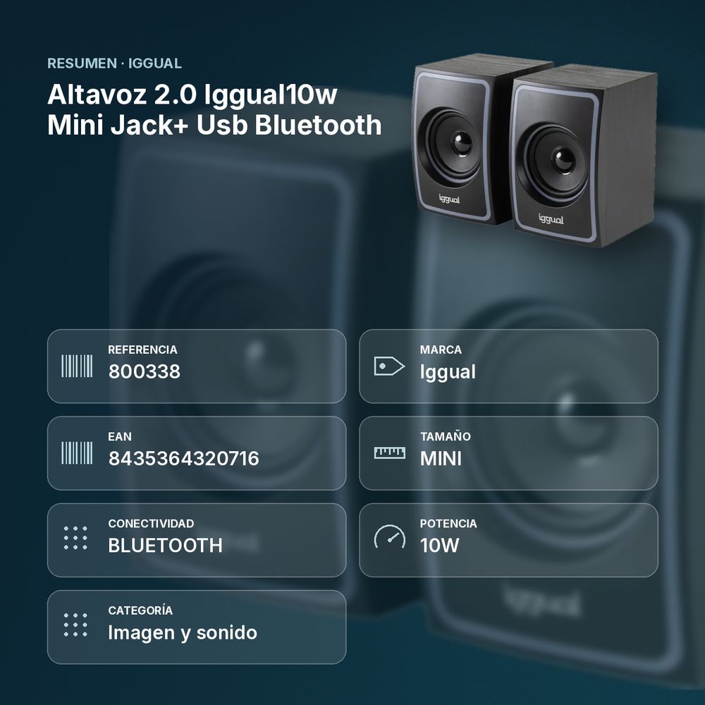ALTAVOZ 2.0 IGGUAL10W MINI JACK+ USB BLUETOOTH - resumen de atributos