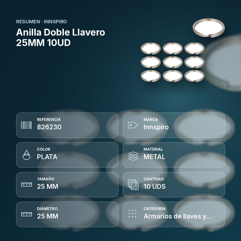 ANILLA DOBLE LLAVERO 25MM 10UD - resumen de atributos