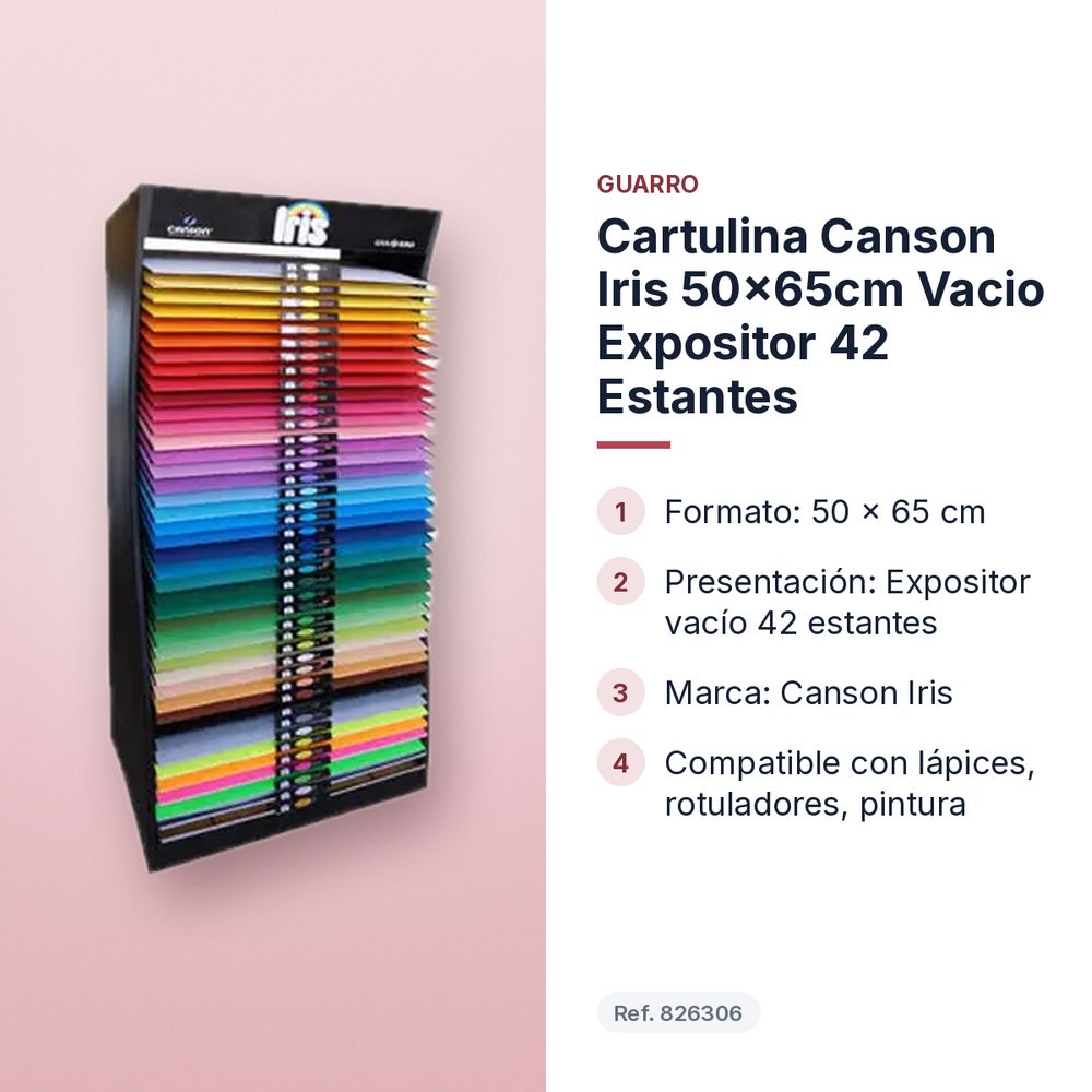 CARTULINA CANSON IRIS 50×65CM VACIO EXPOSITOR 42 ESTANTES - características principales