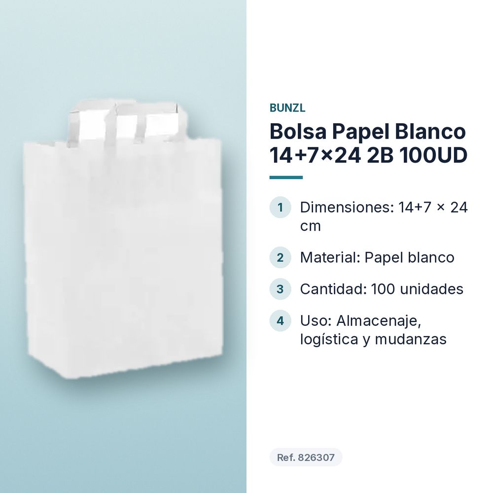 BOLSA PAPEL BLANCO 14+7X24 2B 100UD - características principales