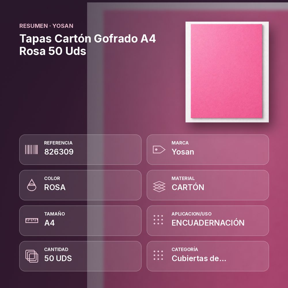 TAPAS CARTÓN GOFRADO A4 ROSA 50 UDS - resumen de atributos