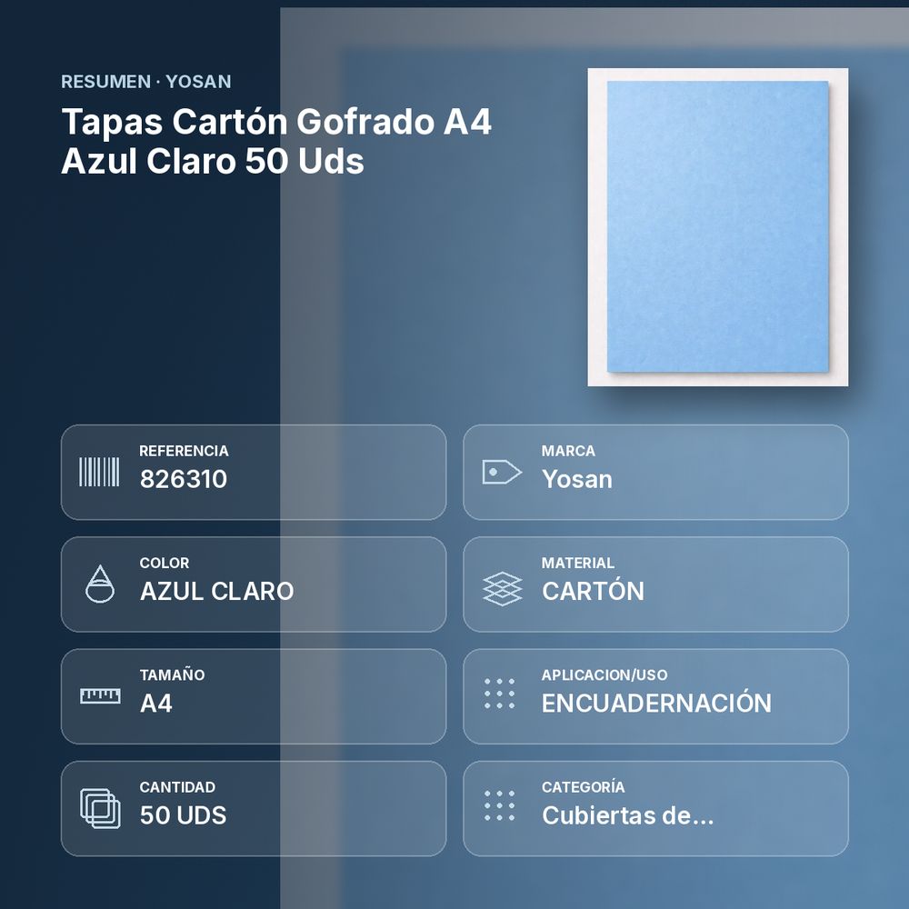 TAPAS CARTÓN GOFRADO A4 AZUL CLARO 50 UDS  - resumen de atributos