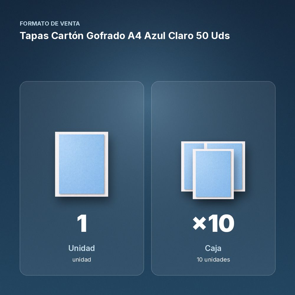 TAPAS CARTÓN GOFRADO A4 AZUL CLARO 50 UDS  - formato de venta: caja de 10
