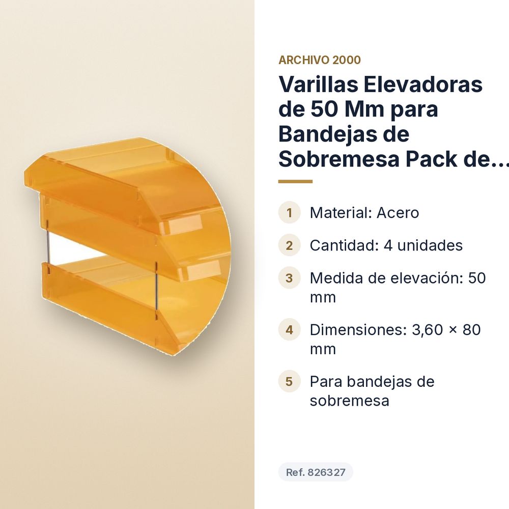 VARILLAS ELEVADORAS DE 50 MM PARA BANDEJAS DE SOBREMESA PACK DE 4  - características principales