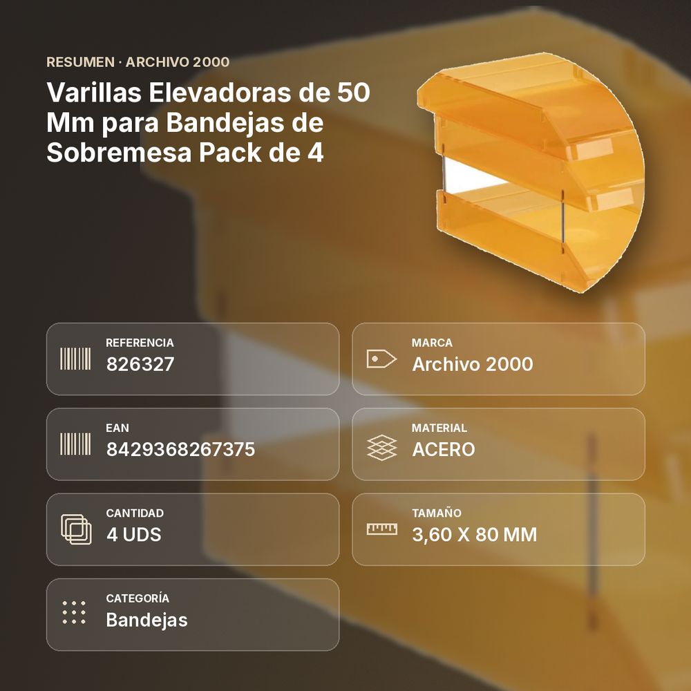 VARILLAS ELEVADORAS DE 50 MM PARA BANDEJAS DE SOBREMESA PACK DE 4  - resumen de atributos