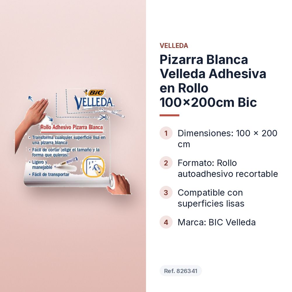 PIZARRA BLANCA VELLEDA ADHESIVA EN ROLLO 100X200CM BIC - características principales