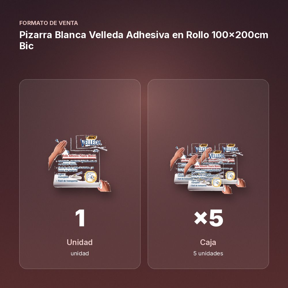 PIZARRA BLANCA VELLEDA ADHESIVA EN ROLLO 100X200CM BIC - formato de venta: caja de 5