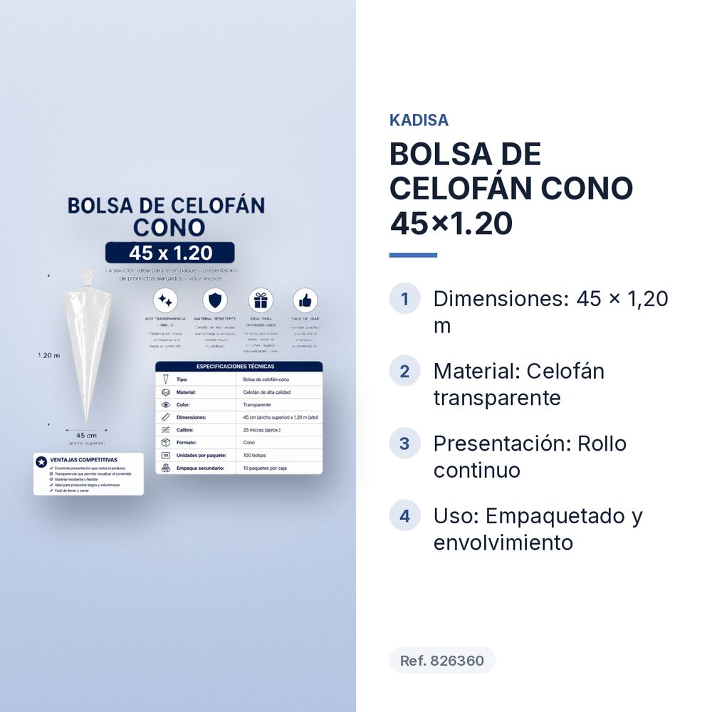 BOLSA DE CELOFÁN CONO 45x1.20 - características principales