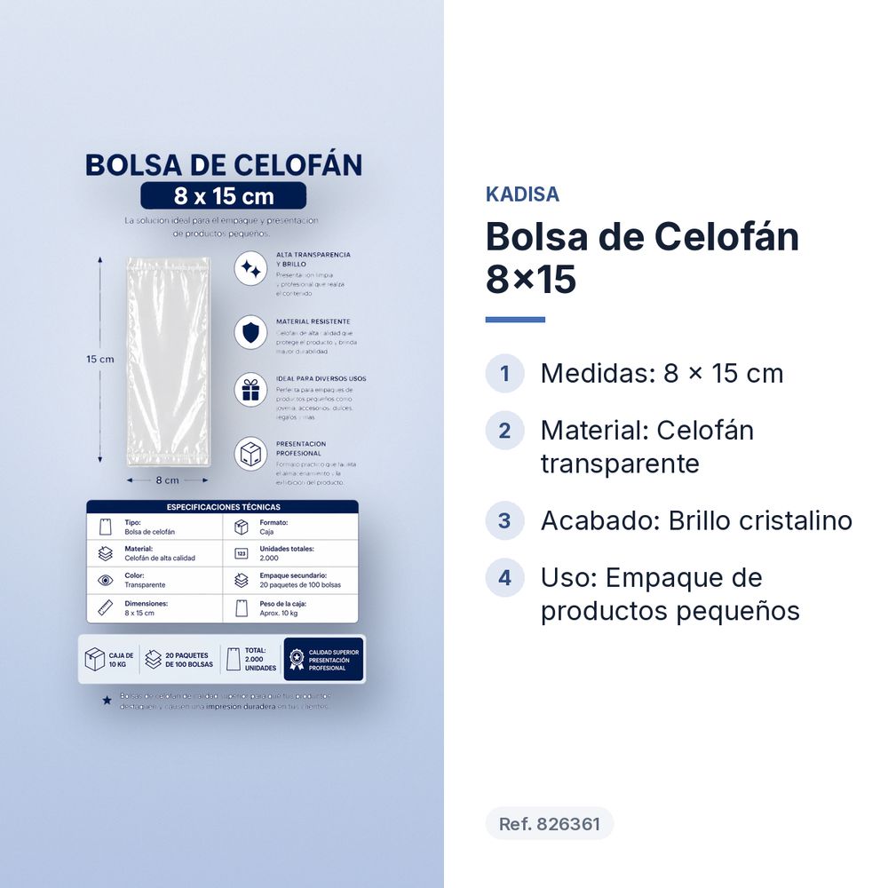 BOLSA DE CELOFÁN 8X15 - características principales