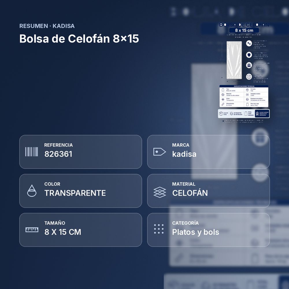 BOLSA DE CELOFÁN 8X15 - resumen de atributos
