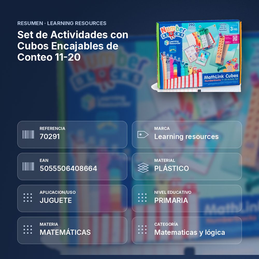 SET DE ACTIVIDADES CON CUBOS ENCAJABLES DE CONTEO 11-20 - resumen de atributos
