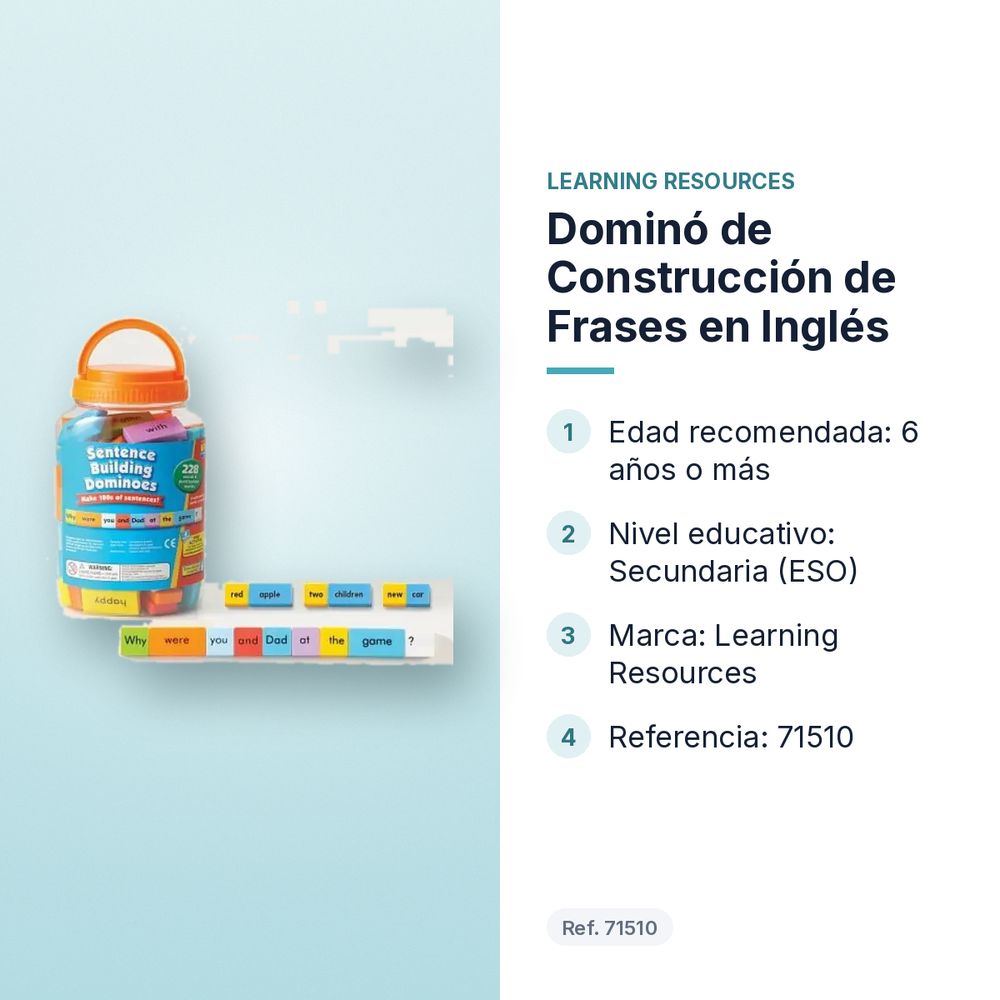 DOMINÓ DE CONSTRUCCIÓN DE FRASES EN INGLÉS - características principales