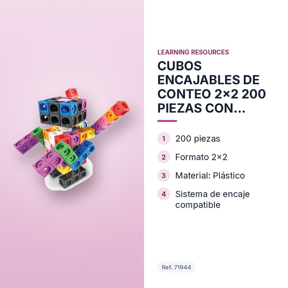 CUBOS ENCAJABLES DE CONTEO 2x2 200 PIEZAS CON ACTIVIDADES - características principales