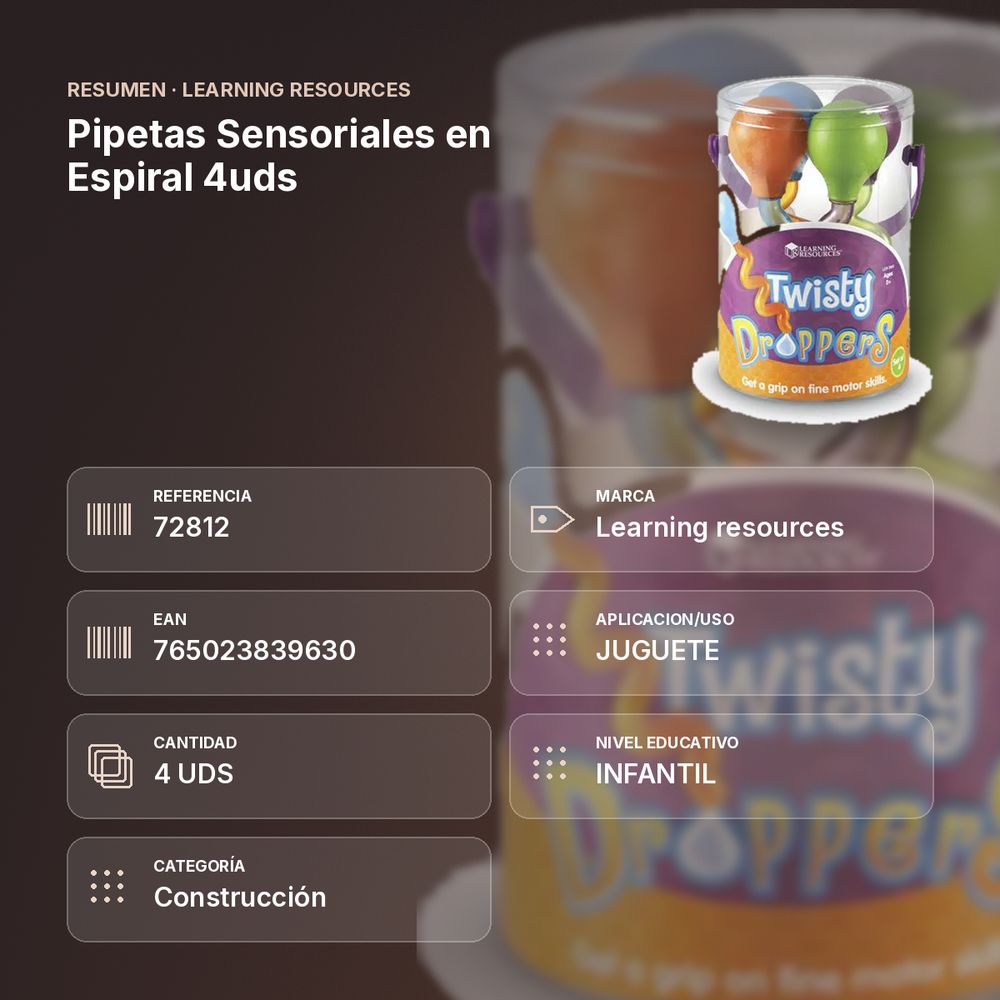 PIPETAS SENSORIALES EN ESPIRAL 4UDS - resumen de atributos