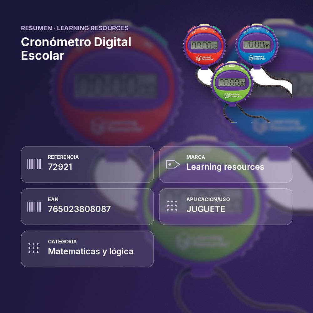 CRONÓMETRO DIGITAL ESCOLAR - resumen de atributos