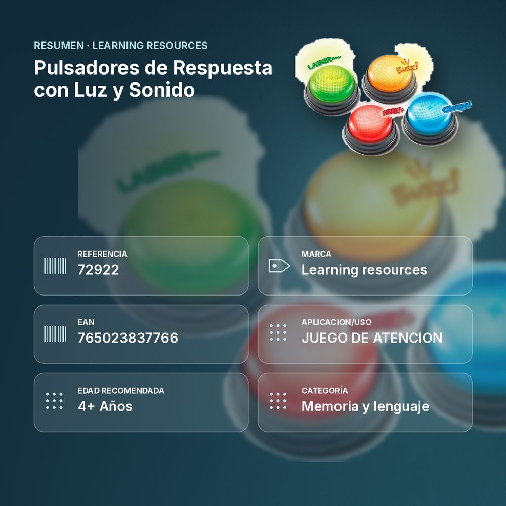 PULSADORES DE RESPUESTA CON LUZ Y SONIDO - resumen de atributos