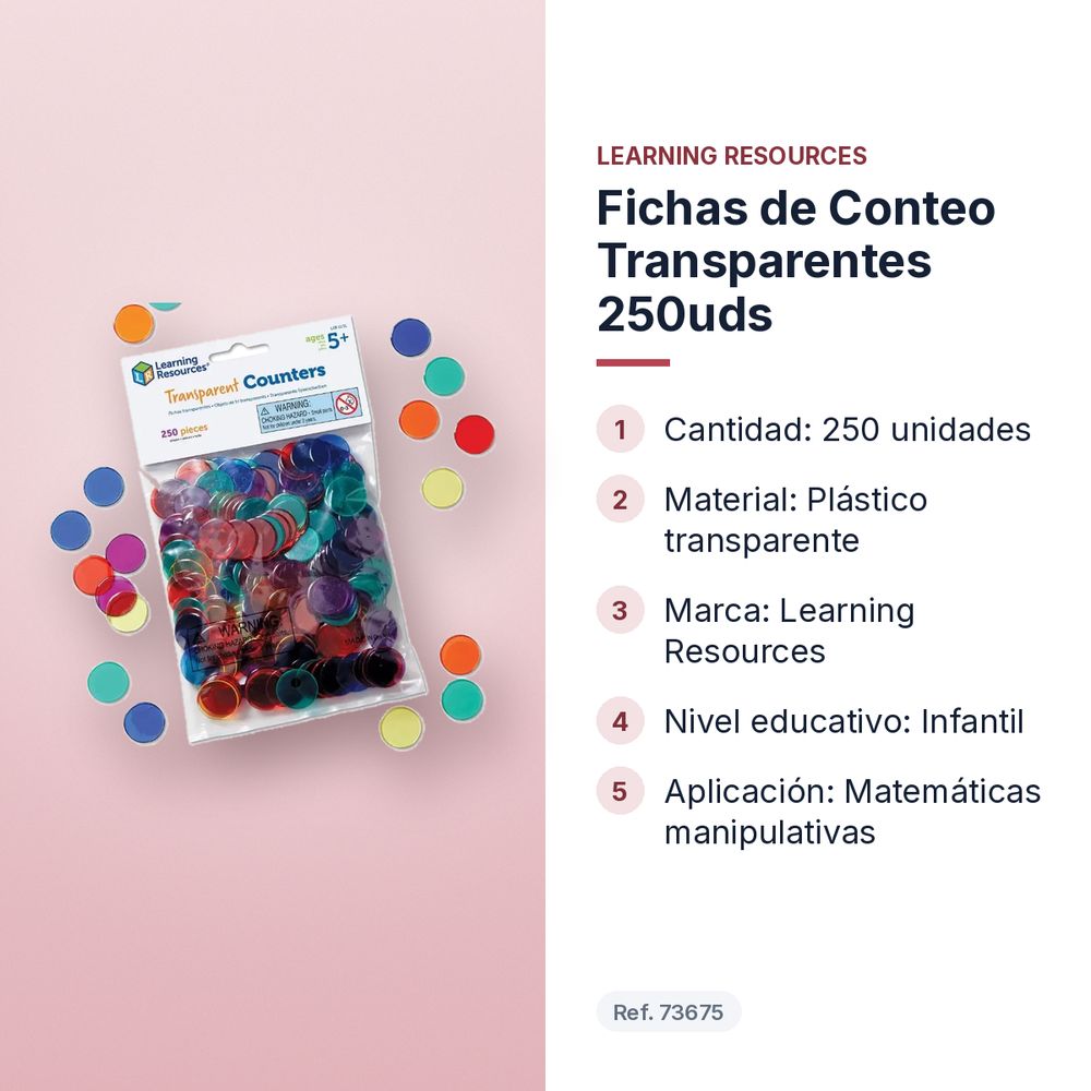FICHAS DE CONTEO TRANSPARENTES 250UDS - características principales