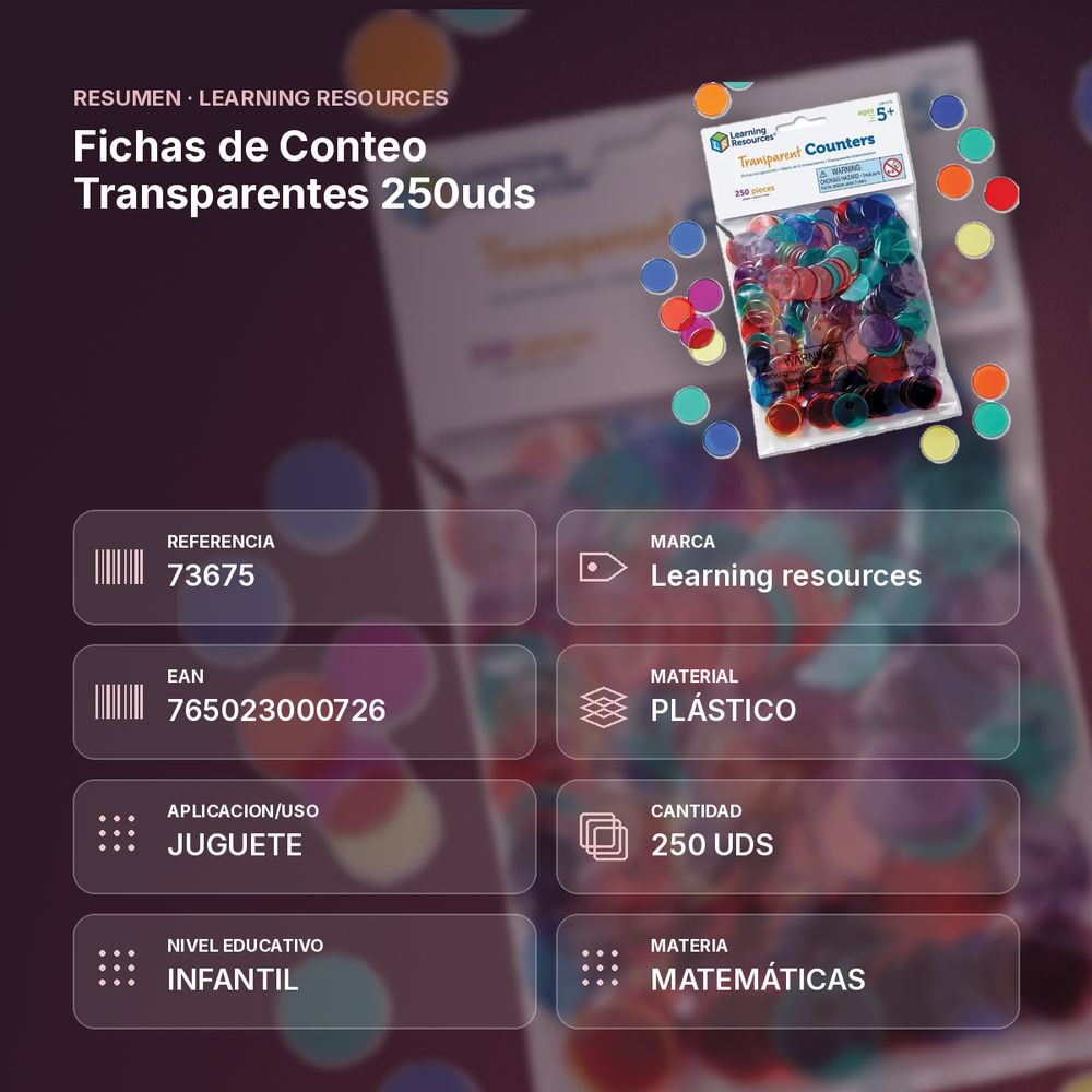 FICHAS DE CONTEO TRANSPARENTES 250UDS - resumen de atributos