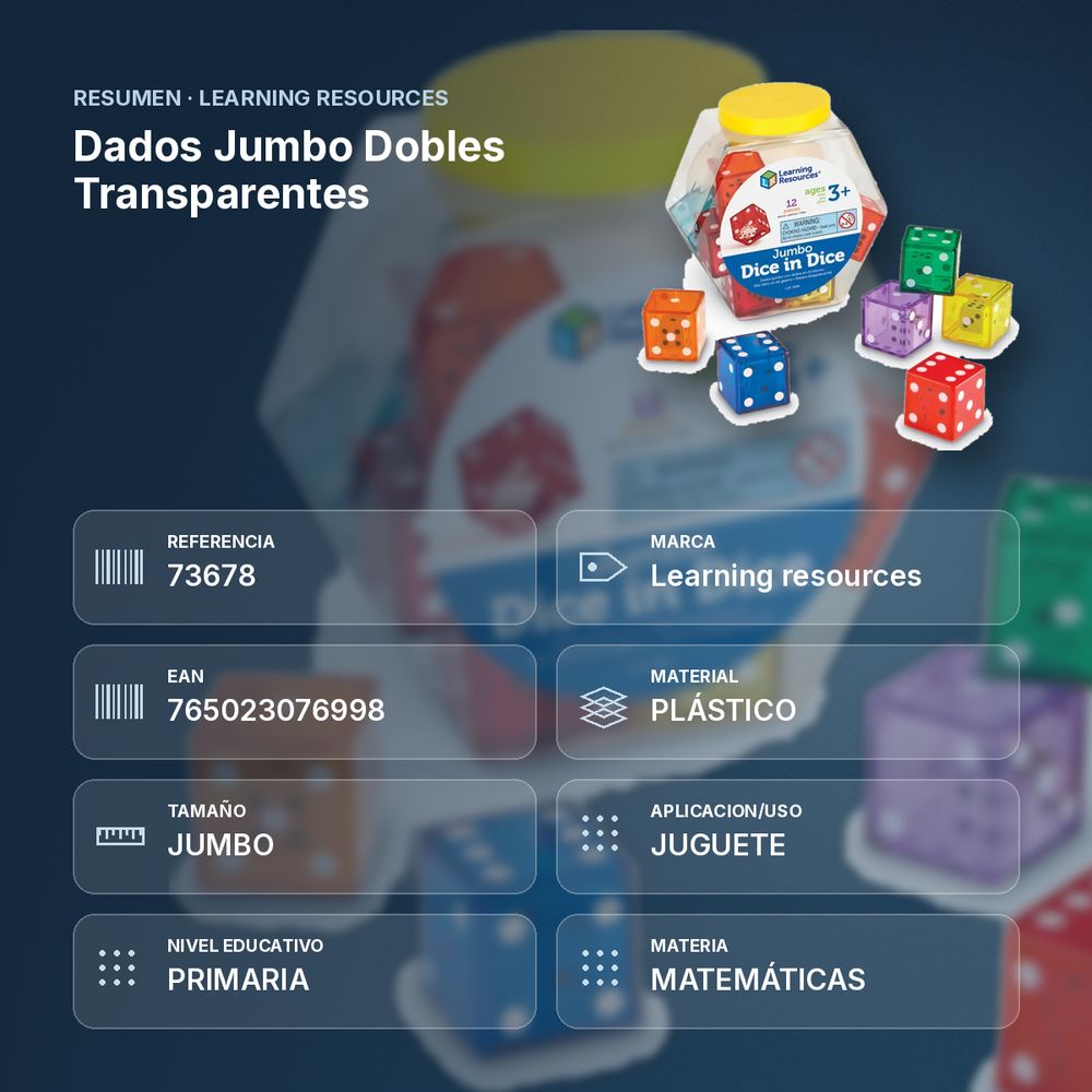 DADOS JUMBO DOBLES TRANSPARENTES - resumen de atributos
