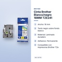 CINTA BROTHER BLANCO/NEGRO 18MM TZE241 - características principales