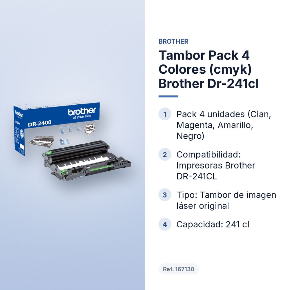 TAMBOR PACK 4  COLORES (CMYK) BROTHER DR-241CL - características principales