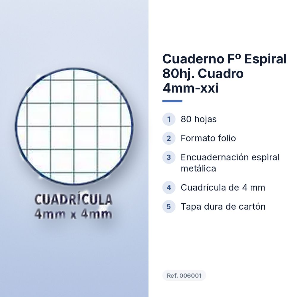 CUADERNO Fº ESPIRAL 80HJ. CUADRO 4MM-XXI - características principales