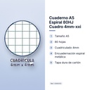 CUADERNO A5 ESPIRAL 80HJ CUADRO 4MM-XXI   - características principales