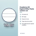 CUADERNO A5 ESPIRAL 80HJ. PAUTA 3,5MM-XXI    - características principales
