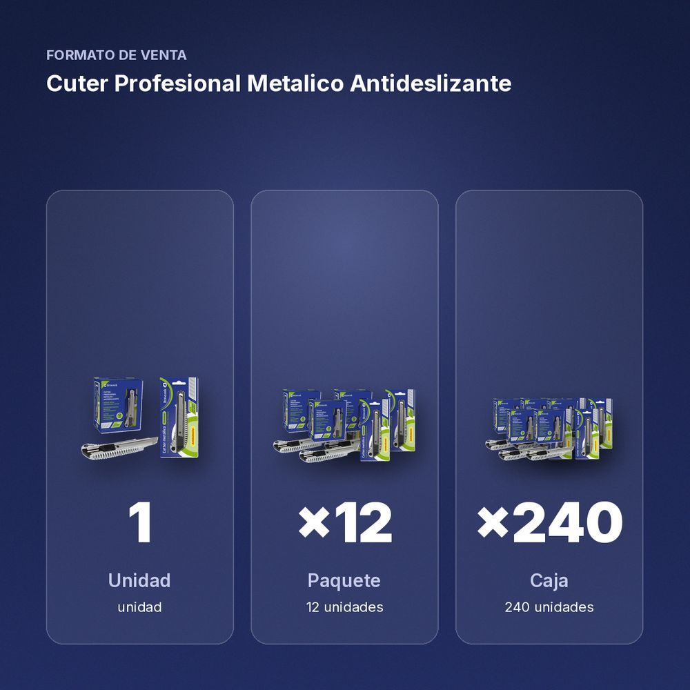 CUTER PROFESIONAL METALICO ANTIDESLIZANTE  - formato de venta: paquete de 12, caja de 240
