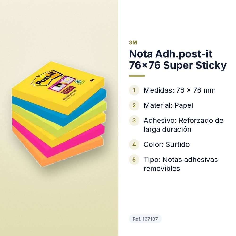 NOTA ADH.POST-IT 76X76 SUPER STICKY - características principales