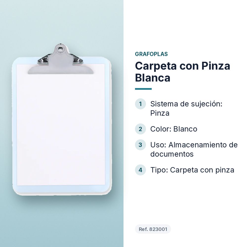 CARPETA CON PINZA BLANCA - características principales