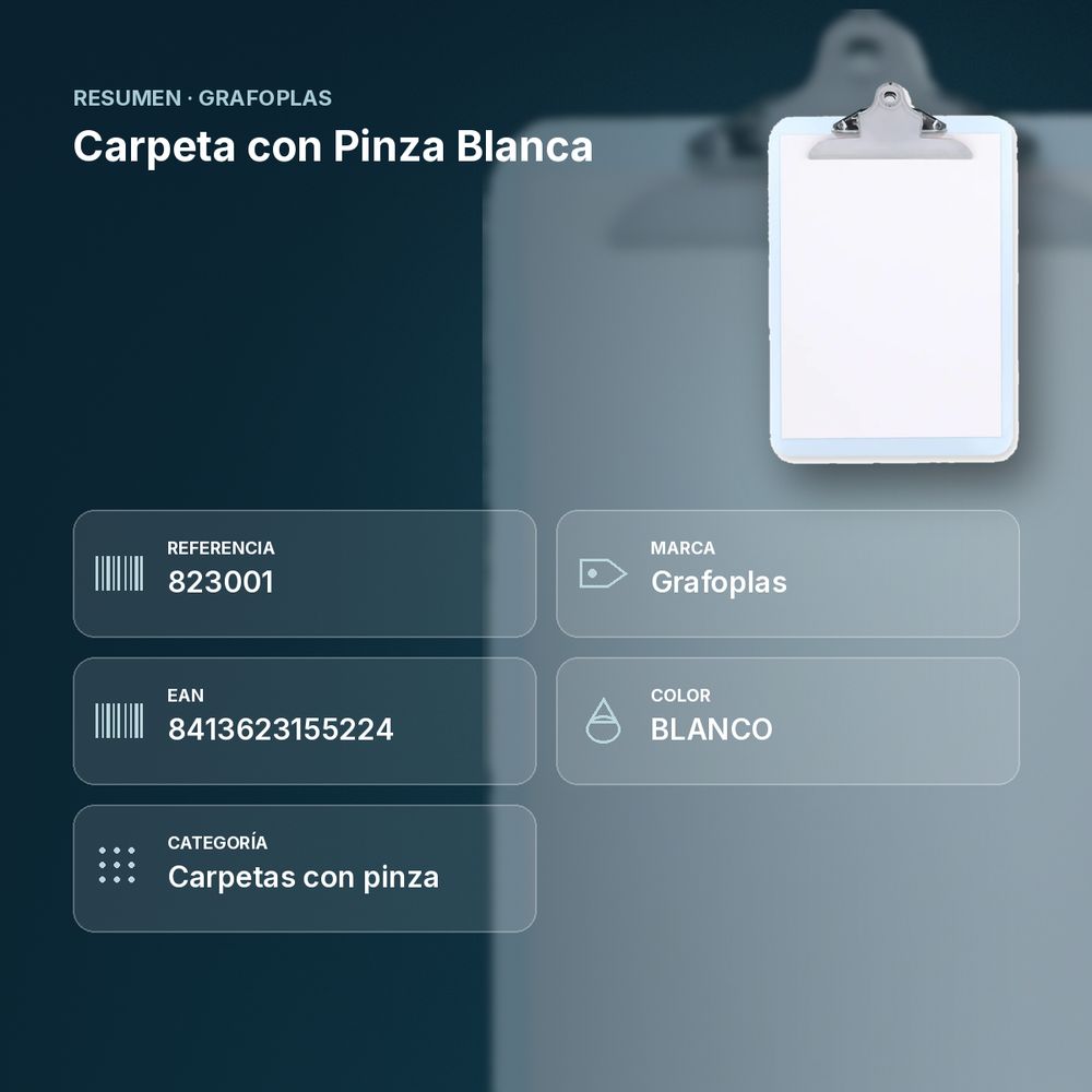 CARPETA CON PINZA BLANCA - resumen de atributos