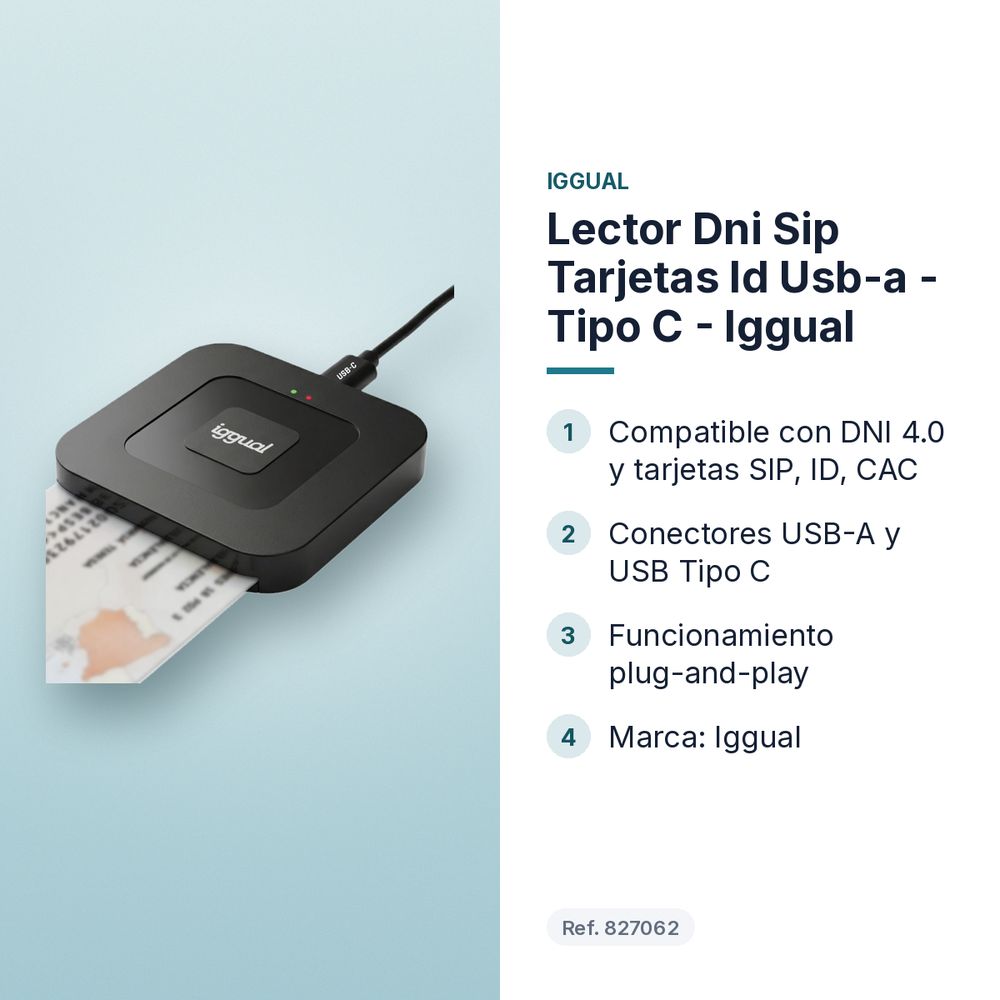 LECTOR DNI SIP TARJETAS ID USB-A - TIPO C - IGGUAL - características principales