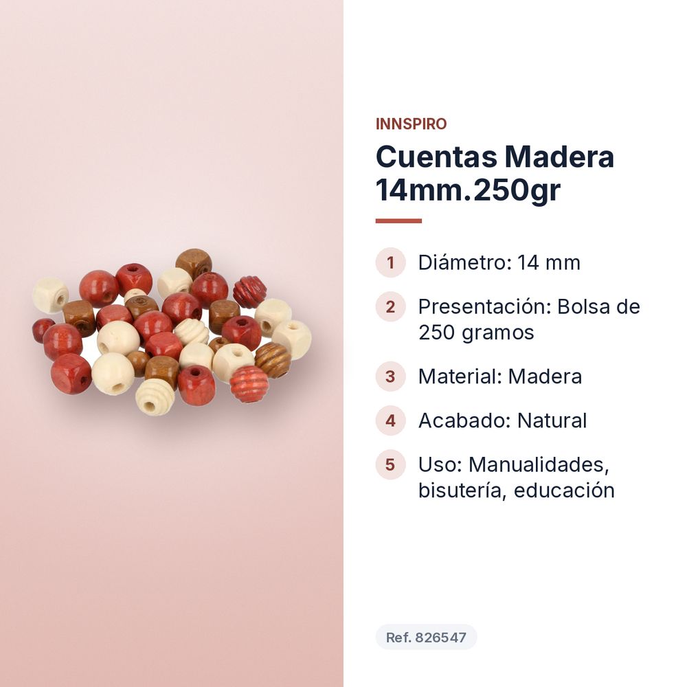 CUENTAS MADERA 14MM.250GR  - características principales