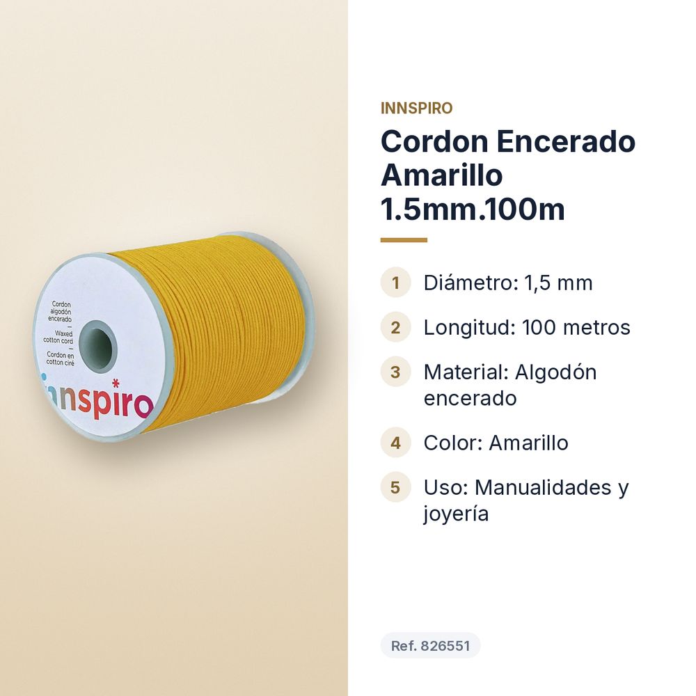 CORDON ENCERADO AMARILLO 1.5MM.100M - características principales