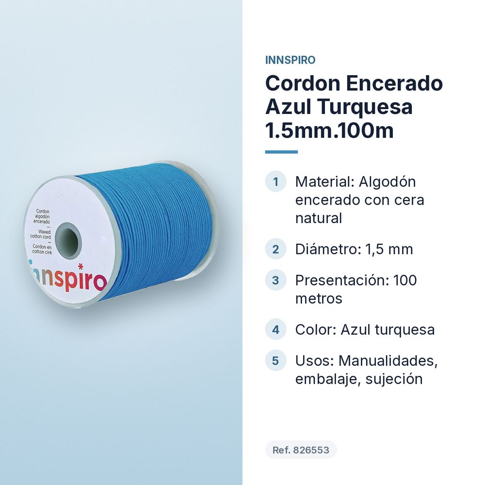 CORDON ENCERADO AZUL TURQUESA 1.5MM.100M  - características principales