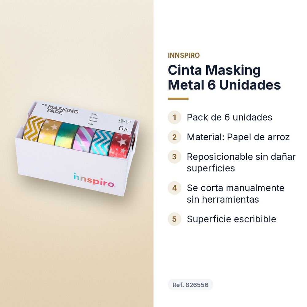 CINTA MASKING METAL 6 UNIDADES - características principales