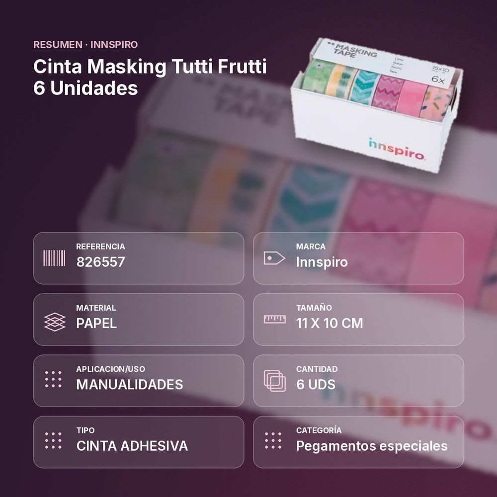 CINTA MASKING TUTTI FRUTTI 6 UNIDADES  - resumen de atributos