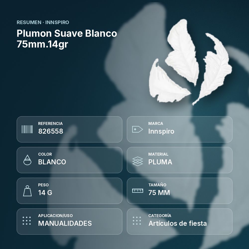 PLUMON SUAVE BLANCO 75MM.14GR - resumen de atributos
