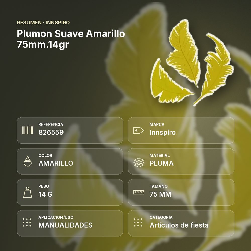 PLUMON SUAVE AMARILLO 75MM.14GR  - resumen de atributos