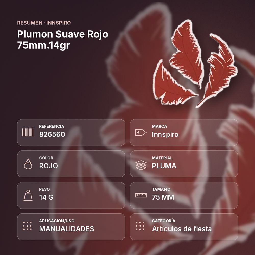 PLUMON SUAVE ROJO 75MM.14GR  - resumen de atributos