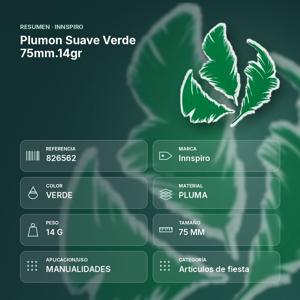 PLUMON SUAVE VERDE 75MM.14GR    - resumen de atributos