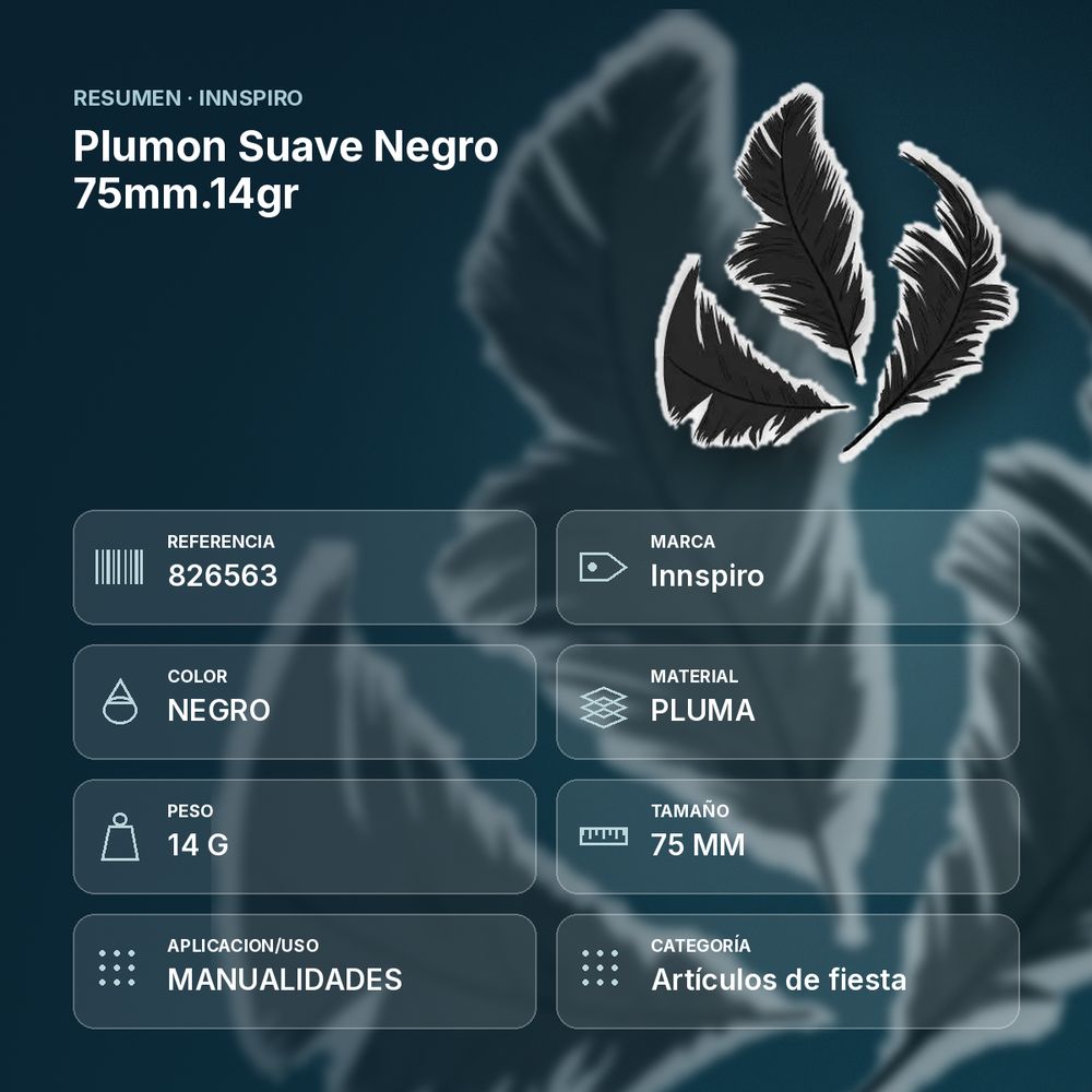 PLUMON SUAVE NEGRO 75MM.14GR     - resumen de atributos