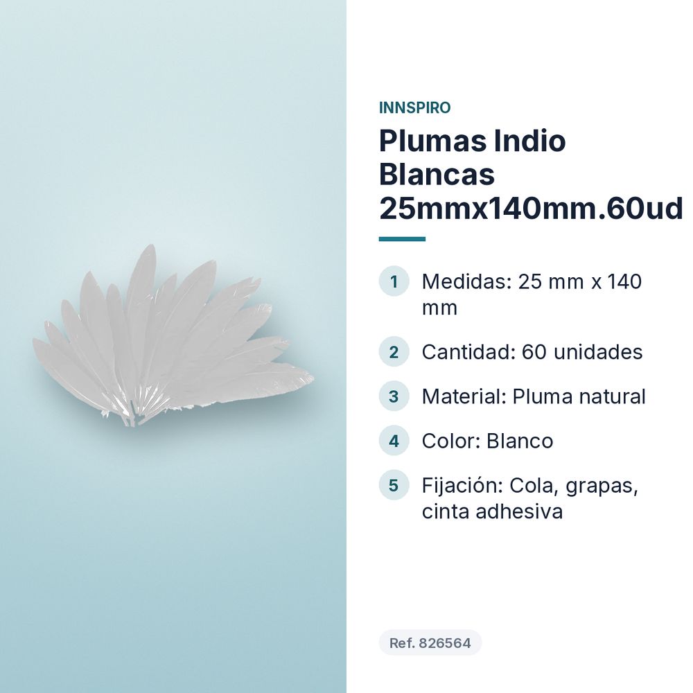 PLUMAS INDIO BLANCAS 25MMX140MM.60UD - características principales